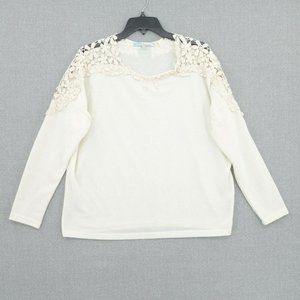 Cecico Blouse Womens Large White Long Sleeve Keyhole Cut Out Stretch